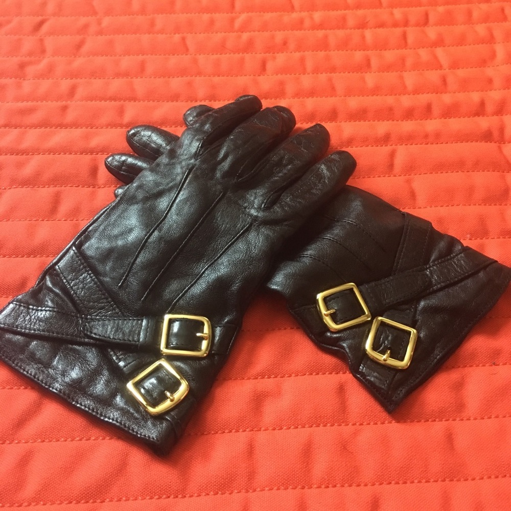 Black & Gold COACH lined gloves (8) EXCELLENT COND